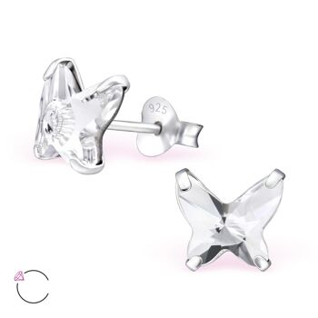 Clous cristal papillon argent 925 10 mm