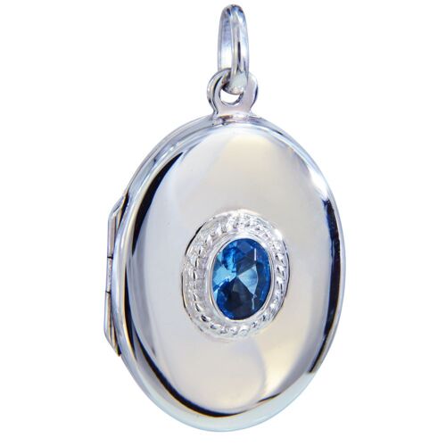 Medaillon 925 Silber oval 30 mm mit 7x5 mm hellblau Kristall