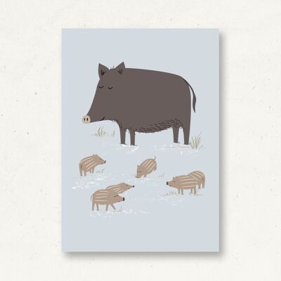 Postkarte Waldtiere Wildschwein