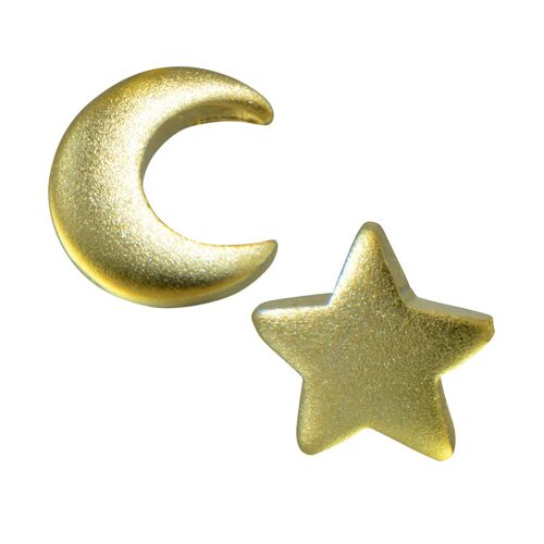 Ohrstecker Mond + Stern mattiert vergoldet 925 Silber