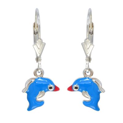Ohrhänger Delfin 3 D blau emailliert 925 Silber