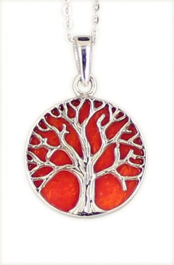 Collier 'Arbre de vie' CORAIL ROUGE Argent 925 rhodié