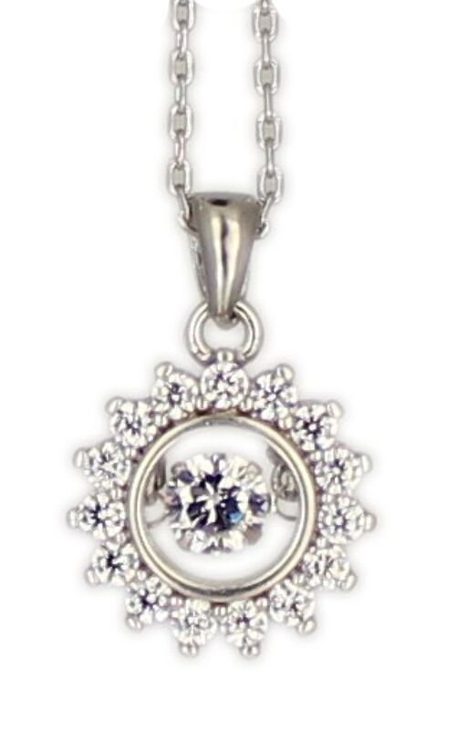 Kette rund, große Zirkonia Dancing Diamond rhodiniert 925 Silber 45cm + 3,5 cm