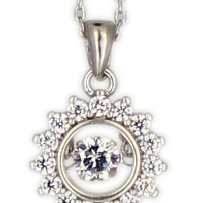 Kette rund, große Zirkonia Dancing Diamond rhodiniert 925 Silber 45cm + 3,5 cm