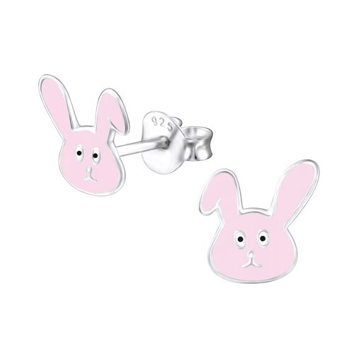 Ohrstecker rosa Hase mit Knick im Ohr 925 Silber e-coated