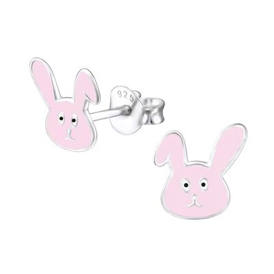 Ohrstecker rosa Hase mit Knick im Ohr 925 Silber e-coated