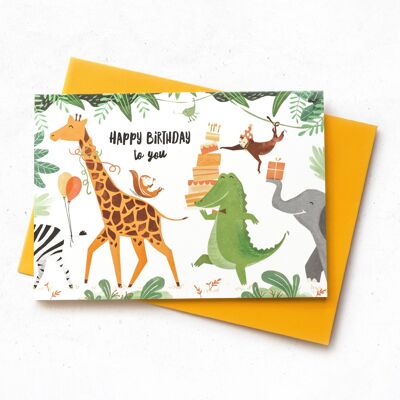 Greeting card Happy Birthday - jungle parade