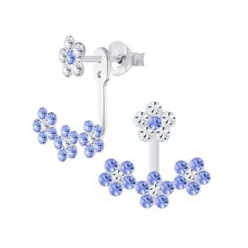 Clous d'oreilles cristal fleurs bleu argent 925 e-coat
