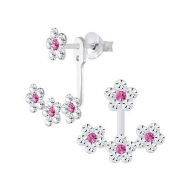 Ohrstecker 3 Blüten crystal/pink  925 Silber e-coated