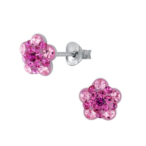 Ohrstecker Glitzer Blume pink 925 Silber e-coated