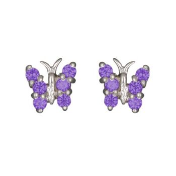 Clous d'oreilles papillon avec cristaux violets Argent 925 e-coat