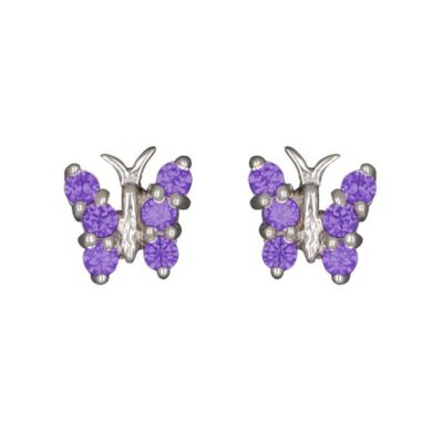 Ohrstecker Schmetterling mit lila Kristallen 925 Silber e-coated
