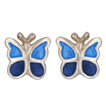 Clous d'oreilles papillon bleu foncé/clair argent 925 e-coat