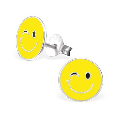 Ohrstecker Button Emoticon Zwinker gelb 925 Silber