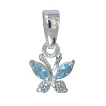 Pendentif papillon en cristaux blanc/bleu argent 925