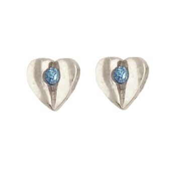 Boucles d'oreilles clous coeur avec cristal en bleu