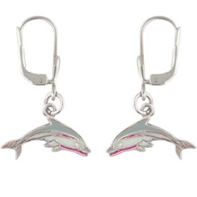 Ohrhänger Delphin grau/weiß 925 Silber