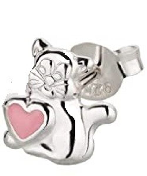 Buy wholesale Ear studs cat with pink heart 925 silver e-coated