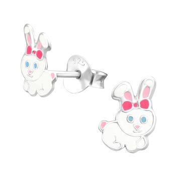 Clous d'oreilles lapin blanc argent 925 e-coat