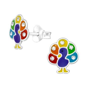 Clous d'oreilles paon porte-bonheur coloré argent 925 e-coat