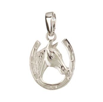 Pendentif fer à cheval avec tête de cheval en argent 925