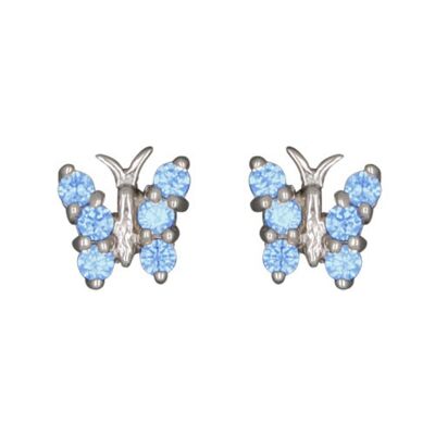 Ohrstecker Schmetterling mit  blauen Kristallen 925 Silber e-coated