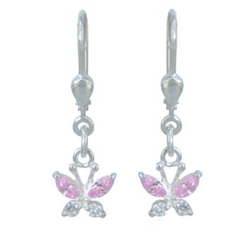 Boucles d'oreilles papillon avec cristaux roses/blancs argent 925