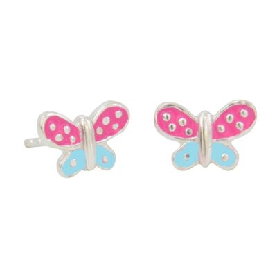 Ohrstecker Schmetterling pink +  bleue 925 Silber e-coated