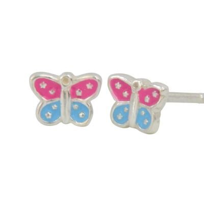 Ohrstecker Schmetterling pink + blau 925 Silber e-coated