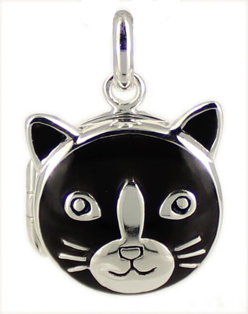 Anhänger Medaillon Katze black 925 Silber