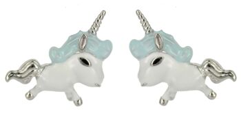 Clous d'oreilles blanc crinière de licorne bleu argent 925