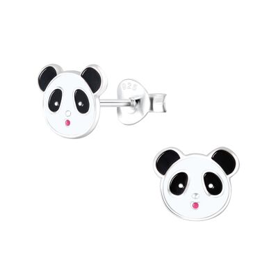 Ohrstecker Panda Kopf 925 Silber e-coated