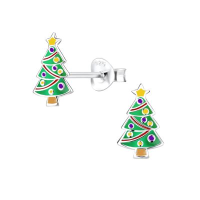 Ohrstecker Tannenbaum grün schmal 925 Silber e-coated