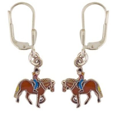 Pferd mit Mädchen Ohrhänger fuchsfarben 925 Silber