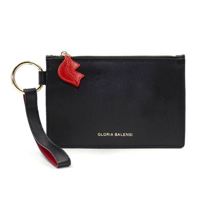 ISADORA-Reißverschlusstasche aus schwarzem und rotem glattem Leder
