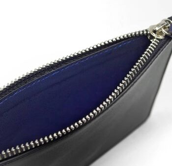 Pochette zippée ISADORA en cuir lisse noir et bleu marine 3