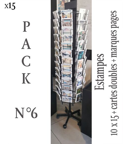 Pack 6 : cartes postales et marque pages estampes japonaises x15 + cartes doubles estampes japonaises et scènes japonaises x6 + présentoir 6 faces