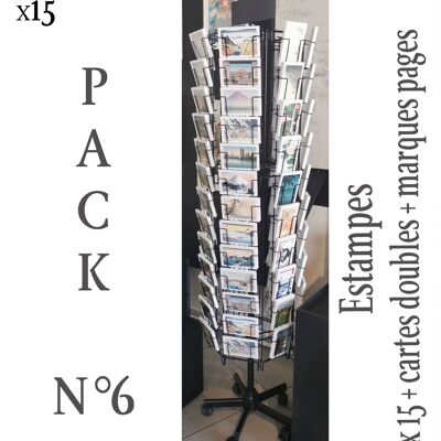 Pack 6 : cartes postales et marque pages estampes japonaises x15 + cartes doubles estampes japonaises et scènes japonaises x6 + présentoir 6 faces