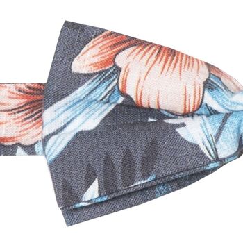 Philanoé - noeud papillon coton - motif tropical - bleu, gris et rose 2
