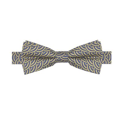 HELIOS II - COTTON BOW TIE WITH WAVE PATTERN - BLUE AND MUSTARD