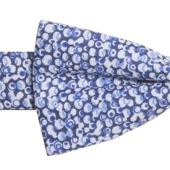 Tyché - noeud papillon coton à motif bulles – bleu et blanc 2