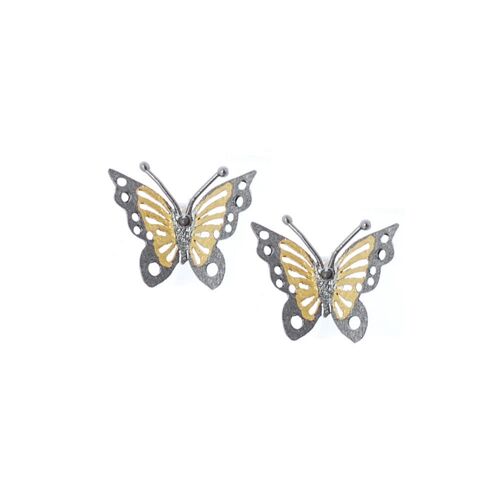 Sterling silver gilded and oxidised, butterfly shaped earrings