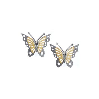 Boucles d'oreilles en argent massif doré et oxydé, en forme de papillon