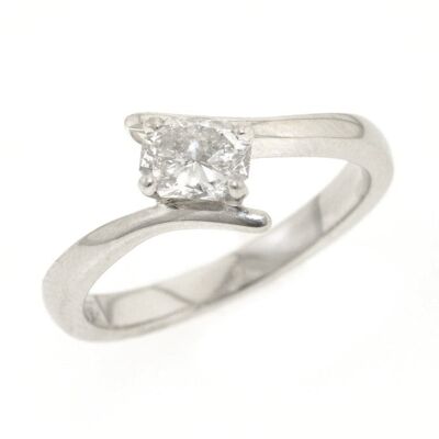 Platinum twist ring with half a carat oval cut diamond.