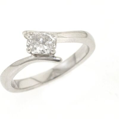 Platinum twist ring with half a carat oval cut diamond.