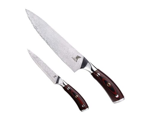 Hiroto Damascus Knife - 8" Chef's Knife + 4" Paring Knife