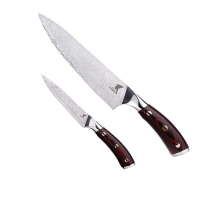 Hiroto Damascus Knife - 8" Chef's Knife + 4" Paring Knife