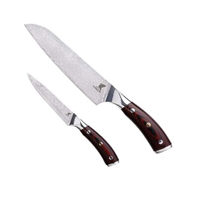 Hiroto Damascus Knife - 7" Santoku Knife + 4" Paring Knife