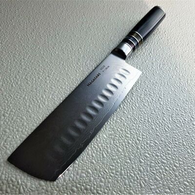 Nagasaki Solingen Cuchillo Nakiri de 7"/18cm con filos huecos - anillado negro