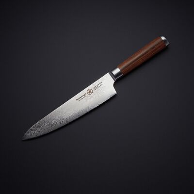 Sternsteiger Damasco Cuchillo de chef - acero damasco japonés VG-10 - SPITZEN-STERN GOLD SERIES - marrón